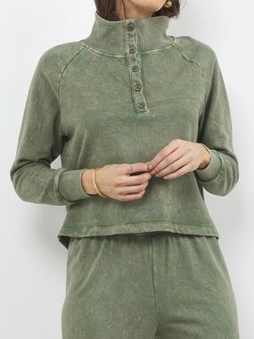 LAmade Olive Ribbed Henley Sweat
